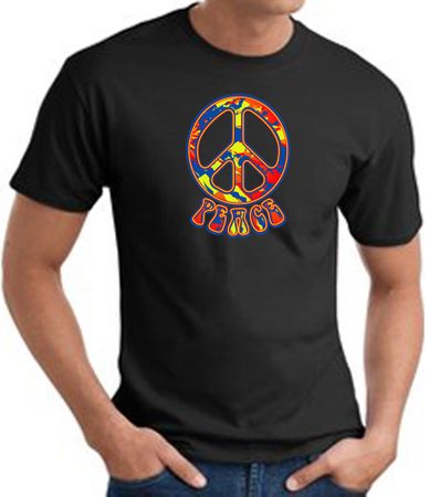 Funky 70s Peace World Peace Sign Symbol Adult T-shirt - Black