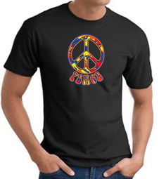 Funky 70s Peace World Peace Sign Symbol Adult T-shirt - Black