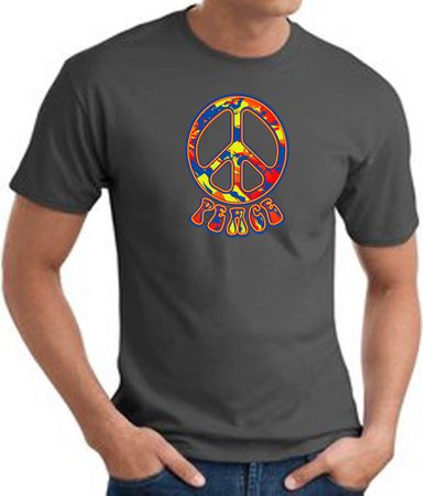 Funky 70s Peace World Peace Sign Symbol Adult T-shirt - Charcoal