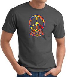 Funky 70s Peace World Peace Sign Symbol Adult T-shirt - Charcoal