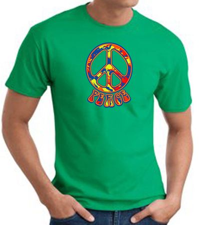 Funky 70s Peace World Peace Sign Symbol Adult T-shirt - Kelly Green