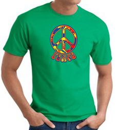 Funky 70s Peace World Peace Sign Symbol Adult T-shirt - Kelly Green