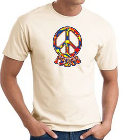 Funky 70s Peace World Peace Sign Symbol Adult T-shirt - Natural