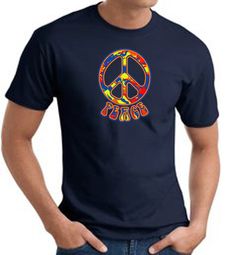 Funky 70s Peace World Peace Sign Symbol Adult T-shirt - Navy