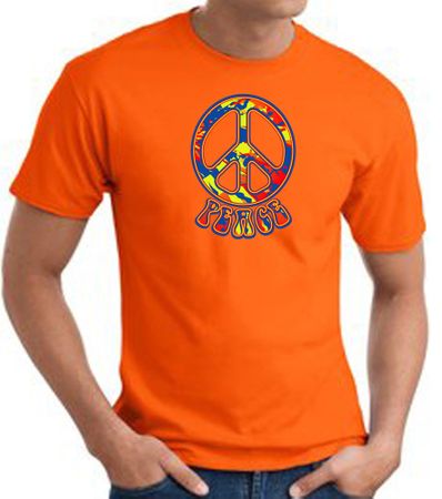 Funky 70s Peace World Peace Sign Symbol Adult T-shirt - Orange