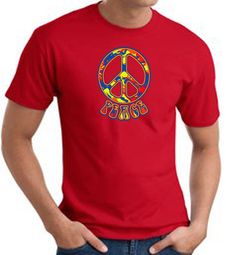 Funky 70s Peace World Peace Sign Symbol Adult T-shirt - Red