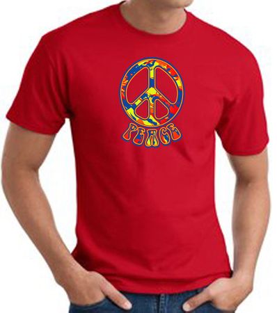 Funky 70s Peace World Peace Sign Symbol Adult T-shirt - Red