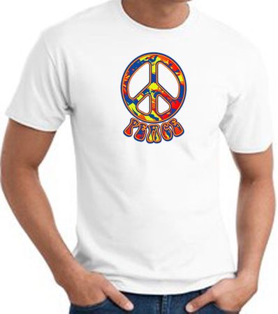 Funky 70s Peace World Peace Sign Symbol Adult T-shirt - White
