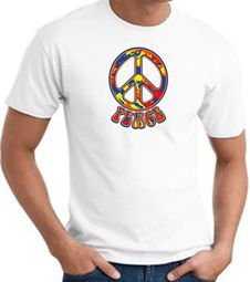Funky 70s Peace World Peace Sign Symbol Adult T-shirt - White