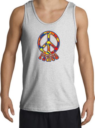 Funky 70s Peace World Peace Sign Symbol Adult Tanktop - Ash