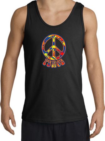 Funky 70s Peace World Peace Sign Symbol Adult Tanktop - Black