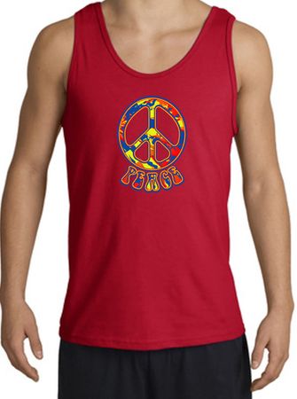 Funky 70s Peace World Peace Sign Symbol Adult Tanktop - Red