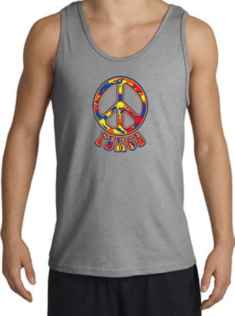 Funky 70s Peace World Peace Sign Symbol Adult Tanktop - Sports Grey