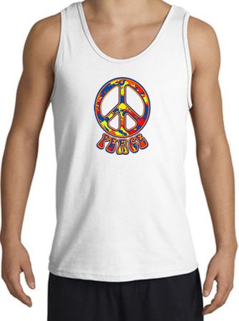 Funky 70s Peace World Peace Sign Symbol Adult Tanktop - White