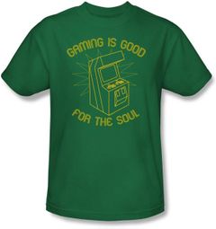 Funny Gaming T-shirt - Gaming is Good for the Soul Green Tee