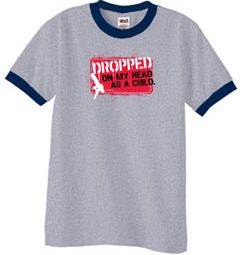 Funny Ringer T-Shirt - Dropped On My Head As A Child Heather Grey/Navy