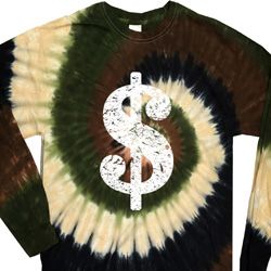 Funny Shirt Distressed Dollar Sign Long Sleeve Tie Dye Tee Shirt
