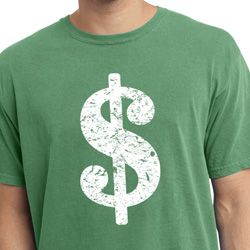 Funny Shirt Distressed Dollar Sign Pigment Dyed Tee T-Shirt