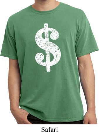Funny Shirt Distressed Dollar Sign Pigment Dyed Tee T-Shirt