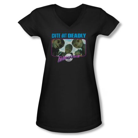Galaxy Quest Shirt Juniors V Neck Cute But Deadly Does Black Tee T-Shirt