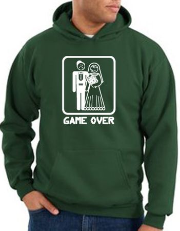 Game Over Hoodie - Funny Marriage Dark Green Hoody - White Print