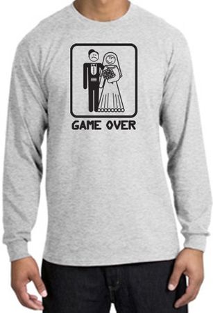 Game Over Long Sleeve Shirt Funny Marriage Ash Shirt - Black Print