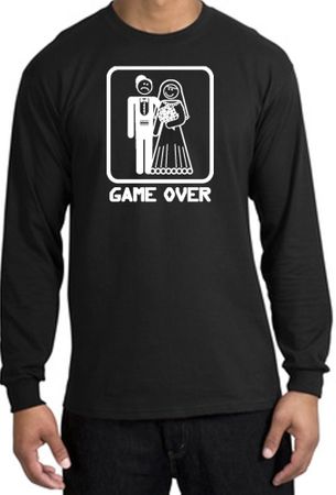 Game Over Long Sleeve Shirt Funny Marriage Black Shirt - White Print