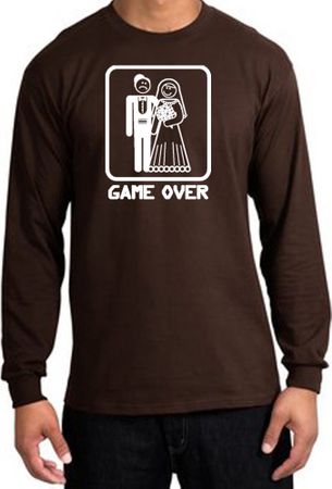 Game Over Long Sleeve Shirt Funny Marriage Brown Shirt - White Print