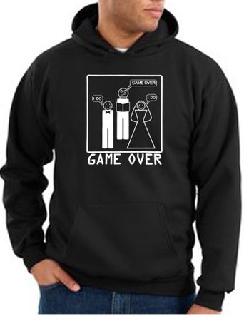 Game Over Marriage Ceremony Hoodie Funny Black Hoody - White Print