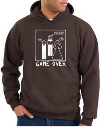 Game Over Marriage Ceremony Hoodie Funny Brown Hoody - White Print