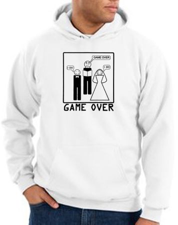 Game Over Marriage Ceremony Hoodie Funny White Hoody - Black Print