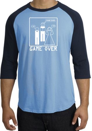 Game Over Marriage Ceremony Raglan Carolina Blue/Navy - White Print