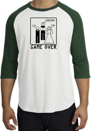 Game Over Marriage Ceremony Raglan White/Forest Shirt - Black Print