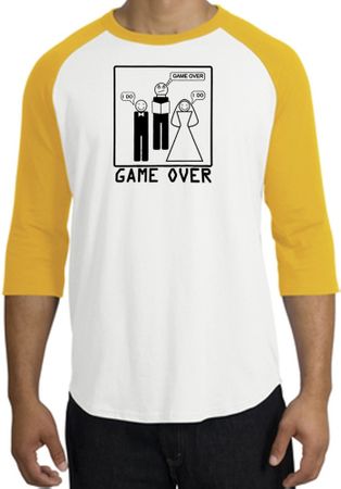 Game Over Marriage Ceremony Raglan White/Gold Shirt - Black Print