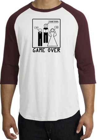 Game Over Marriage Ceremony Raglan White/Maroon Shirt - Black Print