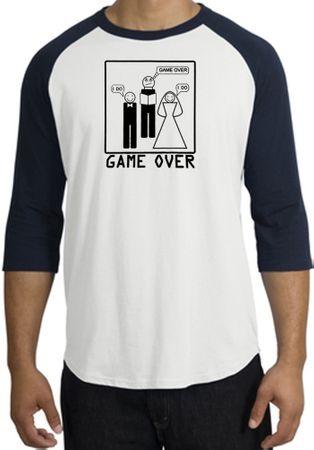 Game Over Marriage Ceremony Raglan White/Navy Shirt - Black Print