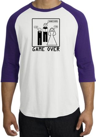 Game Over Marriage Ceremony Raglan White/Purple Shirt - Black Print