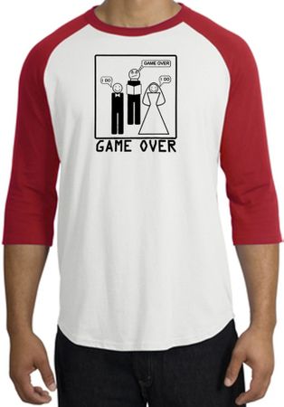 Game Over Marriage Ceremony Raglan White/Red Shirt - Black Print
