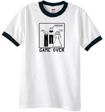 Game Over Marriage Ceremony Ringer White/Black Tee - Black Print