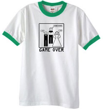 Game Over Marriage Ceremony Ringer White/Kelly Tee - Black Print