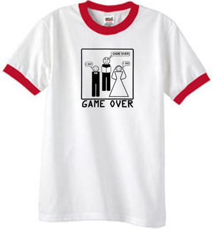 Game Over Marriage Ceremony Ringer White/Red Tee - Black Print