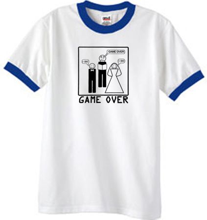 Game Over Marriage Ceremony Ringer White/Royal Tee - Black Print