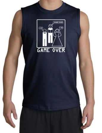 Game Over Marriage Ceremony Shooter Navy Muscle Shirt - White Print