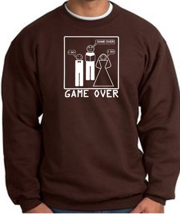Game Over Marriage Ceremony Sweatshirt Funny Brown - White Print