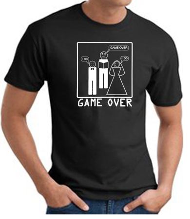 Game Over Marriage Ceremony T-shirt Funny Black Tee - White Print