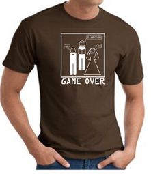 Game Over Marriage Ceremony T-shirt Funny Brown Tee - White Print