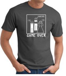 Game Over Marriage Ceremony T-shirt Funny Charcoal Tee - White Print