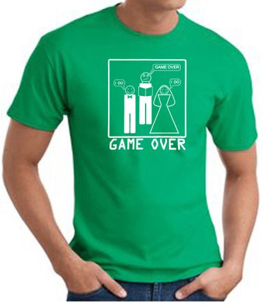 Game Over Marriage Ceremony T-shirt Funny Kelly Green Tee White Print