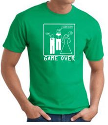 Game Over Marriage Ceremony T-shirt Funny Kelly Green Tee White Print