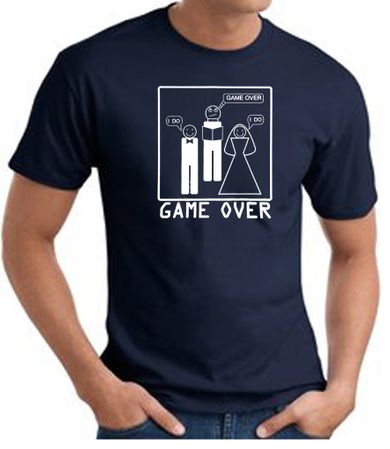 Game Over Marriage Ceremony T-shirt Funny Navy Tee - White Print